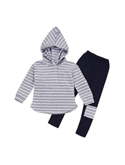 MODNTOGA Toddler Kids Girl Striped Long Sleeve Hoodie Pants Outfits Winter Sweatpants for 3-6Y