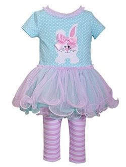 Holiday Bunny Easter Spring Girls' Appliqued Skirt Dress Set