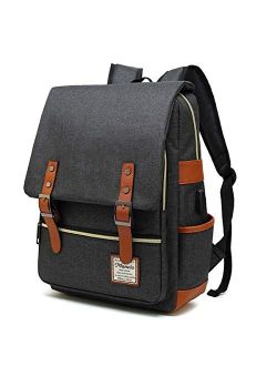 MANCIO Slim Vintage Laptop Backpack For women,Men For Travel Daypack with USB Charging Port