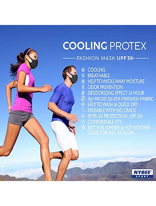 NYBEE SPORT COOLING PROTEX Face Mask UPF 50, Silver ion nano, Washable, Reusable, Breathable, Lightweight, UV Sunblock, Women, Men, Unisex for Running, Driving, Gym, Spor