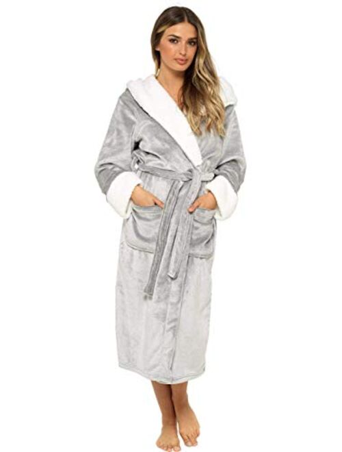 Women Flannel Dressing Gown Soft Fleece Bathrobe Loungewear Ladies Soft & Cosy Hooded Dressing Gown