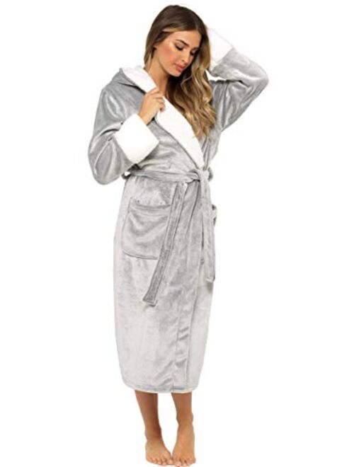 Women Flannel Dressing Gown Soft Fleece Bathrobe Loungewear Ladies Soft & Cosy Hooded Dressing Gown