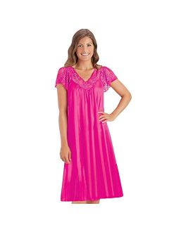 Silky Lace Trim V-Neckline Knee-Length Nightgown with Flutter Lace Sleeves