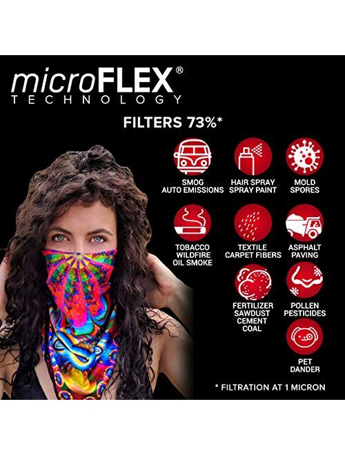 Velu Rave Face Masks (2 in 1) Reversible Bandanas for Dust, Outdoors, Raves, Festivals with microFLEX Filtering Technology