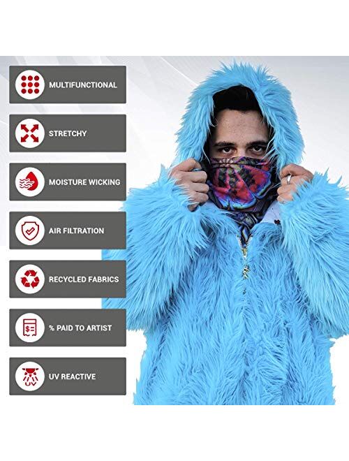 Velu Rave Face Masks (2 in 1) Reversible Bandanas for Dust, Outdoors, Raves, Festivals with microFLEX Filtering Technology