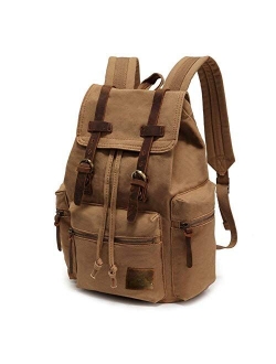 AUGUR Canvas Backpack Vintage Leather Large Laptop Rucksack Bookbag Satchel Hiking Bag