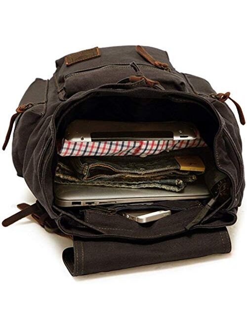 AUGUR Canvas Backpack Vintage Leather Large Laptop Rucksack Bookbag Satchel Hiking Bag