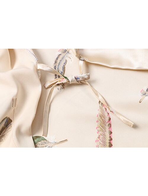 Old-to-new Women's Long Kimono Robe Lightweight Silk Bathrobe Nightgown with Pockets