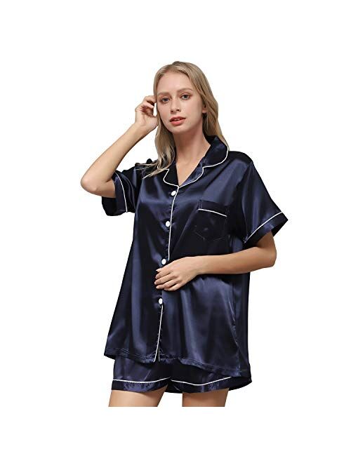 Ladieshow Women's Silk Satin Pajama, Ladies Pajamas Set Soft, Sleepwear Set