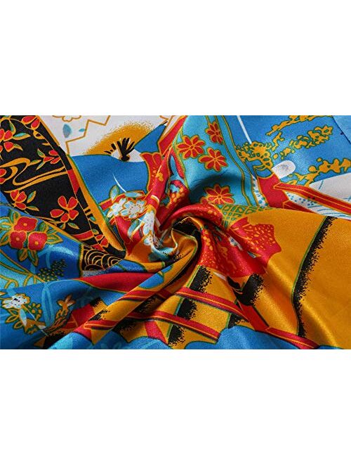 Women's Floral/Patterned Silky Kimono Robes Long Satin Bathrobes Sleepwear Loungewear