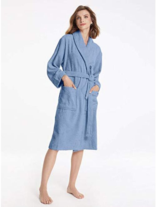 SIORO Terry Cloth Robes for Women Cotton Towel Bathrobe Soft Shower Robe Long Shawl Collar Loungewear S-XL