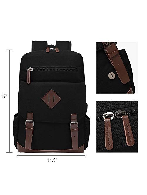 Modoker Vintage Backpack for Men Women, Canvas Bookpack Fits Most 15.6 Inches Computer and Tablets