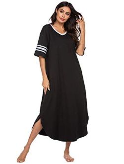 Long Nightgown, Womens V Neck Loungewear Oversized Sleepwear Loose Sleep Dress