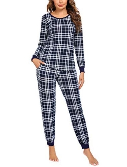Women's Pajama Set Plaid Pj Long Sleeve Sleepwear Soft Contrast 2 Piece Lounge Sets