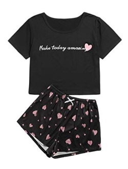 Women's Soft Pajama Sets Tropical Print T Shirt and Short Sleepwear Pjs Sets