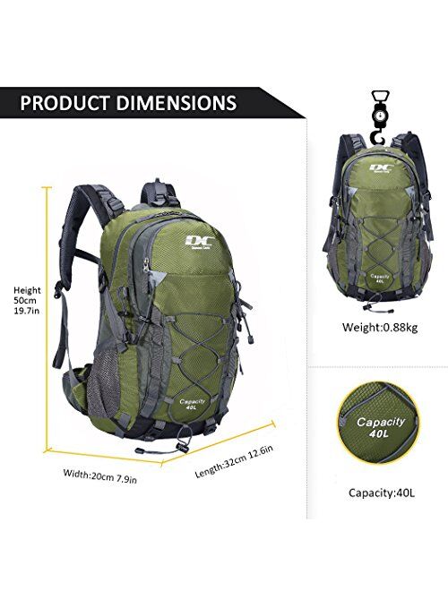Diamond Candy Waterproof Hiking Backpack for Men and Women, 40L Lightweight Day Pack for Travel Camping