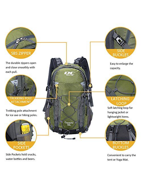 Diamond Candy Waterproof Hiking Backpack for Men and Women, 40L Lightweight Day Pack for Travel Camping