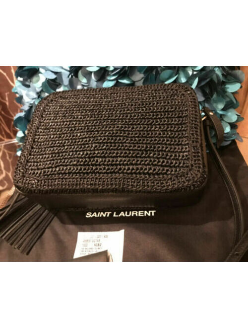 Yves Saint Laurent Stunner! 100% AUTH, NWT YSL Saint Laurent Medium Raffia Camera Bag Leather Black