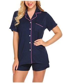 Sleepwear Womens Pajama Set Short Sleeve Pjs Button Down Nightwear Soft Loungewear XS-XXL