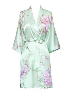 Women's Satin Kimono Robe Short - Floral