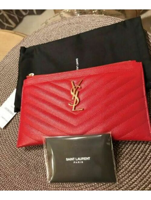 Yves Saint Laurent NWT YSL Saint Laurent Monogram Bill Pouch wallet card holder clutch handbag Red