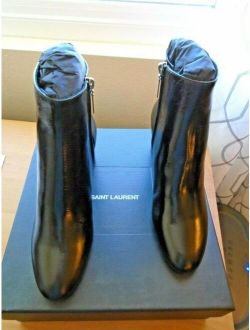 Saint Laurent YSL Cracked Leather Zip Ankle Boots Size 37.5