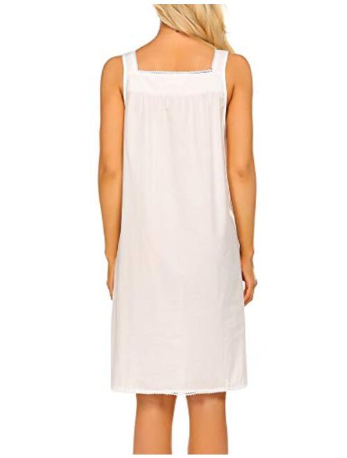Ekouaer Women's Nightgown Sleepwear Cotton Sleeveless Sleep Dress V Neck Nightwear Loungewear