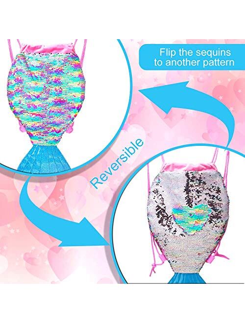 Mermaid Bag, Sequin Drawstring Reversible Bags Gifts for Girls