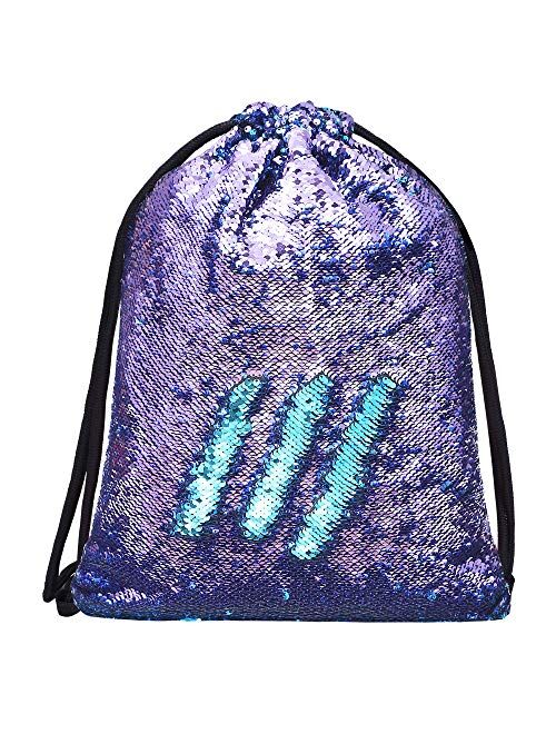 Alritz Mermaid Sequin Drawstring Bags Reversible Sequin Dance Bags Gym Backpacks for Girls Kids