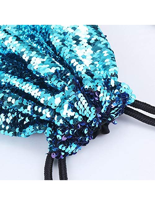 Alritz Mermaid Sequin Drawstring Bags Reversible Sequin Dance Bags Gym Backpacks for Girls Kids