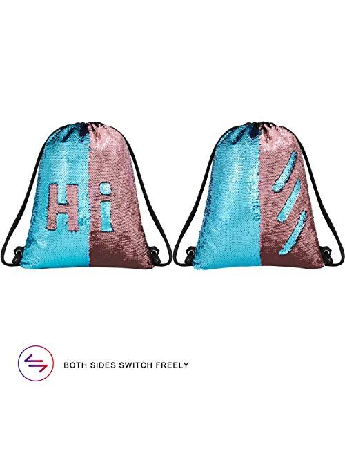Segorts Sequin Mermaid Drawstring Bag Reversible Sequin Dance Bag for Girls Kids