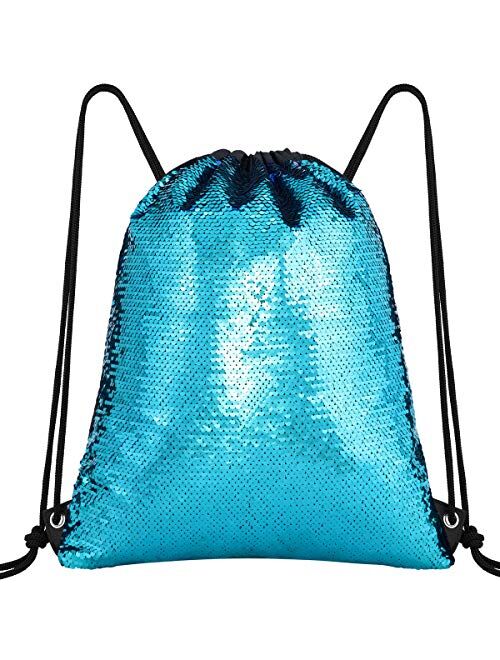 Segorts Sequin Mermaid Drawstring Bag Reversible Sequin Dance Bag for Girls Kids