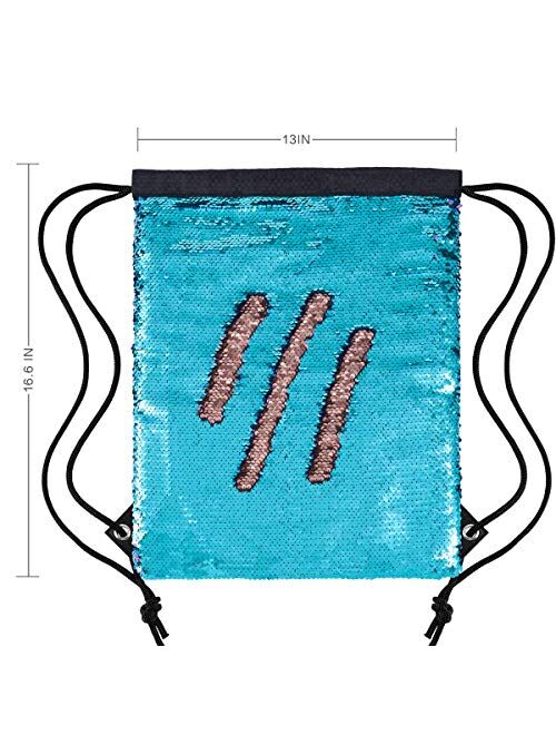 Segorts Sequin Mermaid Drawstring Bag Reversible Sequin Dance Bag for Girls Kids