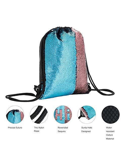 Segorts Sequin Mermaid Drawstring Bag Reversible Sequin Dance Bag for Girls Kids