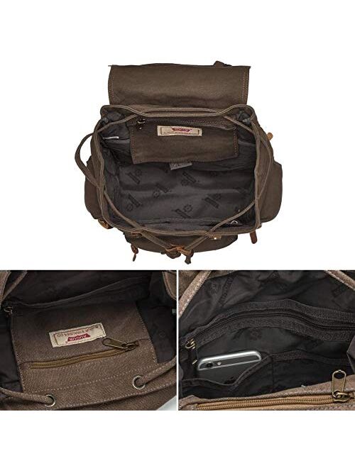P.KU.VDSL Canvas Vintage Backpack, Leather Hiking Daypack Laptop Travel Backpacks Bag