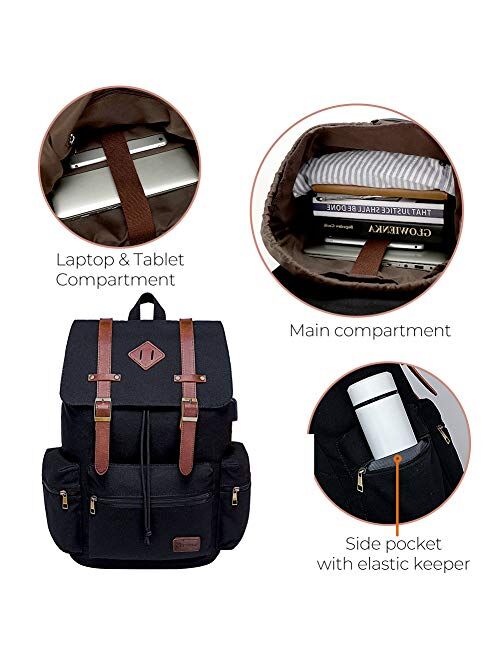Modoker Vintage Canvas Backpack Leather 16 Inch Laptop Bookbag for Men Women