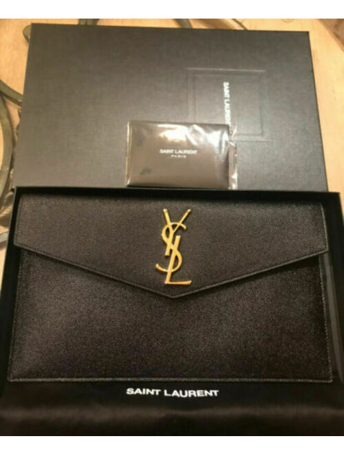 Yves Saint Laurent NWT YSL Saint Laurent Monogram Uptown Calfskin Leather Clutch Pouch Bag Handbag