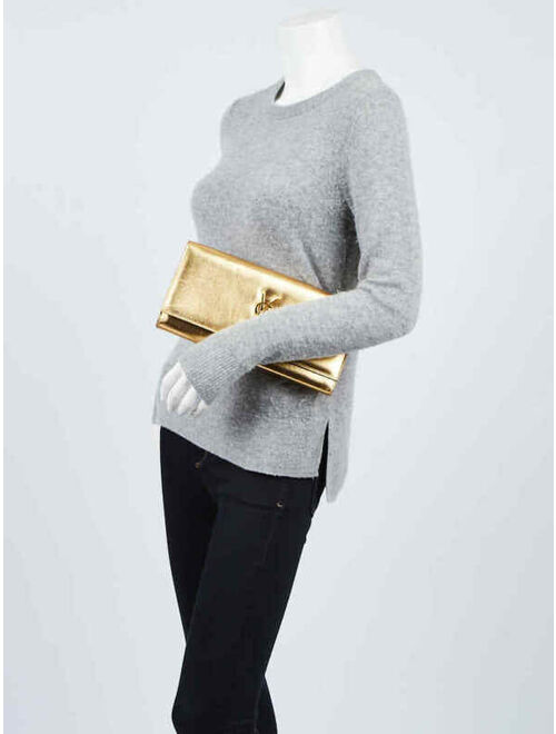 Yves Saint Laurent Metallic Gold Leather Cassandre Clutch Bag