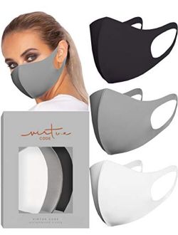 Second Skin in Grayscale Face Mask by VIRTUE CODE Fabric Face Masks 3 Pieces Black Grey White