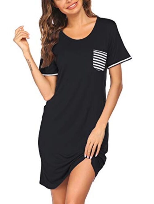 Ekouaer Nightgown Women's Nightgshirt for Sleeping Short Sleeve Nightdress with Pocket Soft Slim Sleepwear Shirt S-XXL