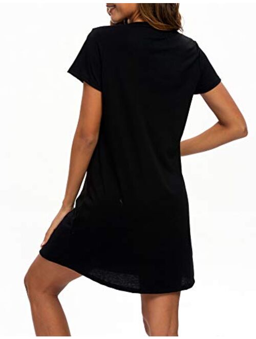 ENJOYNIGHT Sleepwear Women's Nightgown Printed Sleep Shirt Short Sleeve Sleep Tee Cotton Nightshirt