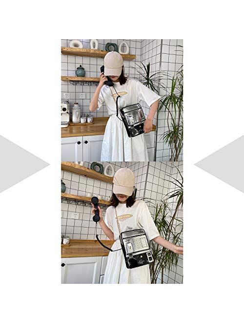Kuang Women Reflective Laser Fashion Telephone Shaped Shoulder Bag Ladies Funny Crossbody Bag Chain Purse for Girls