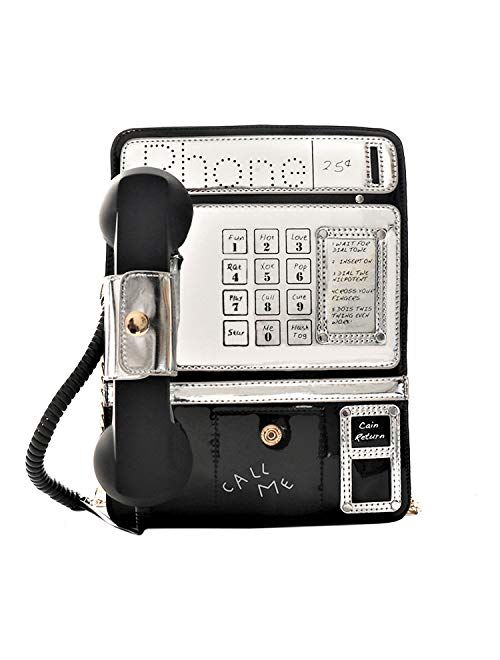 Kuang Women Reflective Laser Fashion Telephone Shaped Shoulder Bag Ladies Funny Crossbody Bag Chain Purse for Girls