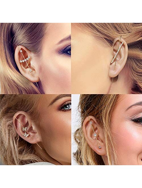 12PcsEar Wrap Crawler Hook Earrings Earcuffs Earrings for Women Girls Climber Piercing Ear Cartilage Clip On Earrings