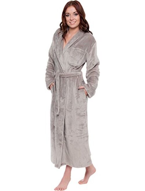 Silver Lilly Women's Full Length Luxury Long Bathrobe - Soft Plush Comfy Long Robe (Sizes Small - Plus Size XXL)