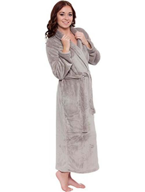Silver Lilly Women's Full Length Luxury Long Bathrobe - Soft Plush Comfy Long Robe (Sizes Small - Plus Size XXL)