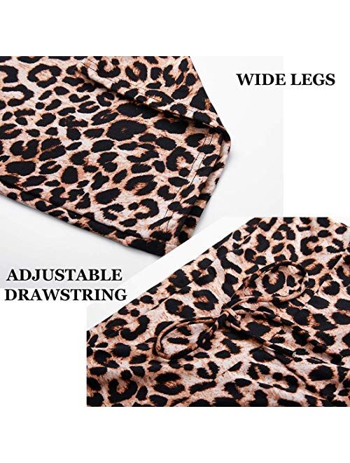 HIGHDAYS Pajama Pants for Women Floral Print Palazzo Pants Comfy Casual Lounge Pants with Wide Leg & Drawstring