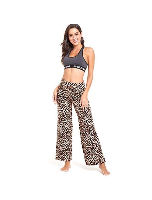 HIGHDAYS Pajama Pants for Women Floral Print Palazzo Pants Comfy Casual Lounge Pants with Wide Leg & Drawstring
