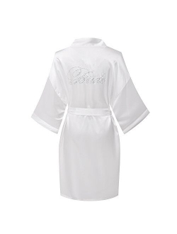 Joy Bridalc Satin Wedding Robes with Clear Rhinestones-Bride&Bridesmaid Edition Short Kimono