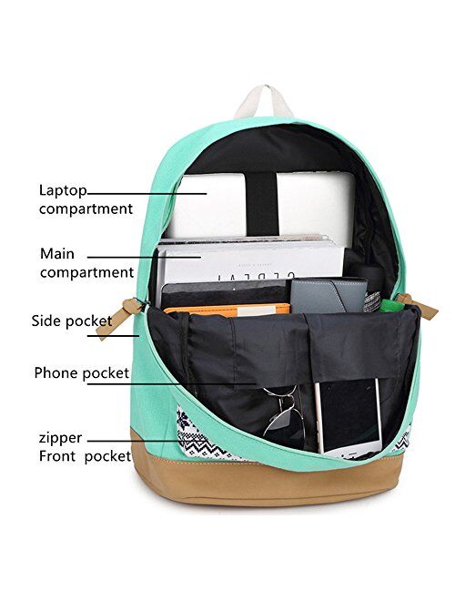 School Backpacks for Teen Girls Lightweight Canvas Backpack Bookbags Set